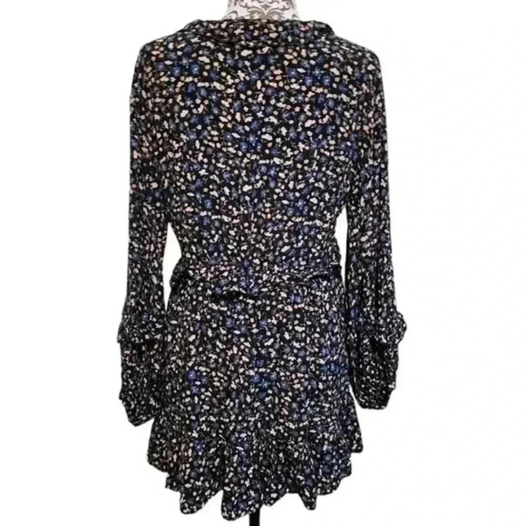 ZARA Dress Floral Mini Long Sleeves Black Blue Yellow Chiffon Y2K Women's Med - Picture 4 of 16